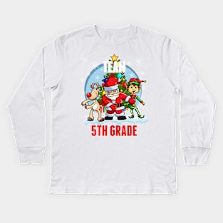 Team 5TH GRADE Santa Elf Reindeer Flossing Kids Christmas Kids Long Sleeve T-Shirt